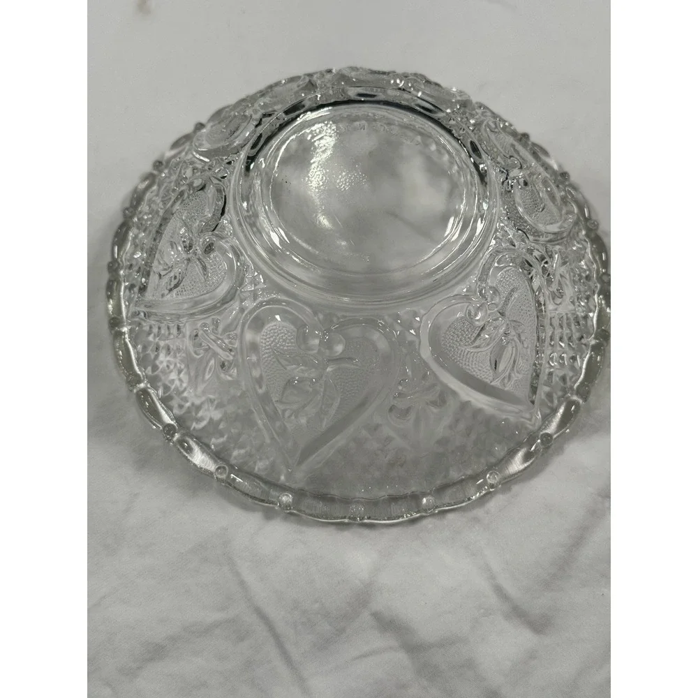 Vintage Cut Glass Fruit/Candy Dish. Fleur de Lis & Diamond with Beaded‎ Edge